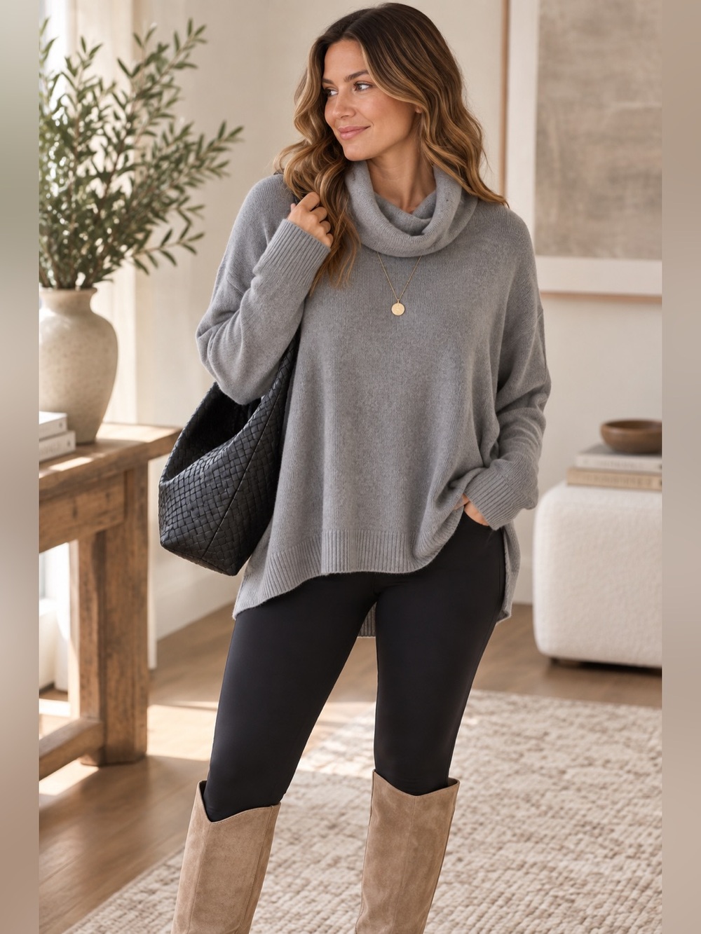 Anthropologie Saturday Sunday Oversized Cowl Neck Sweater Tunic Gray Small